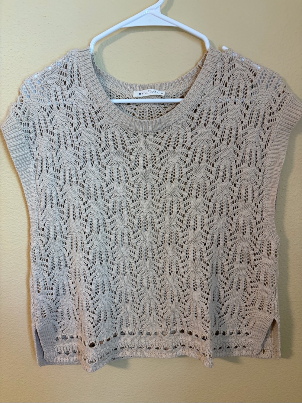 Neuflore Open-Knit Sleeveless Tank in Light Beige